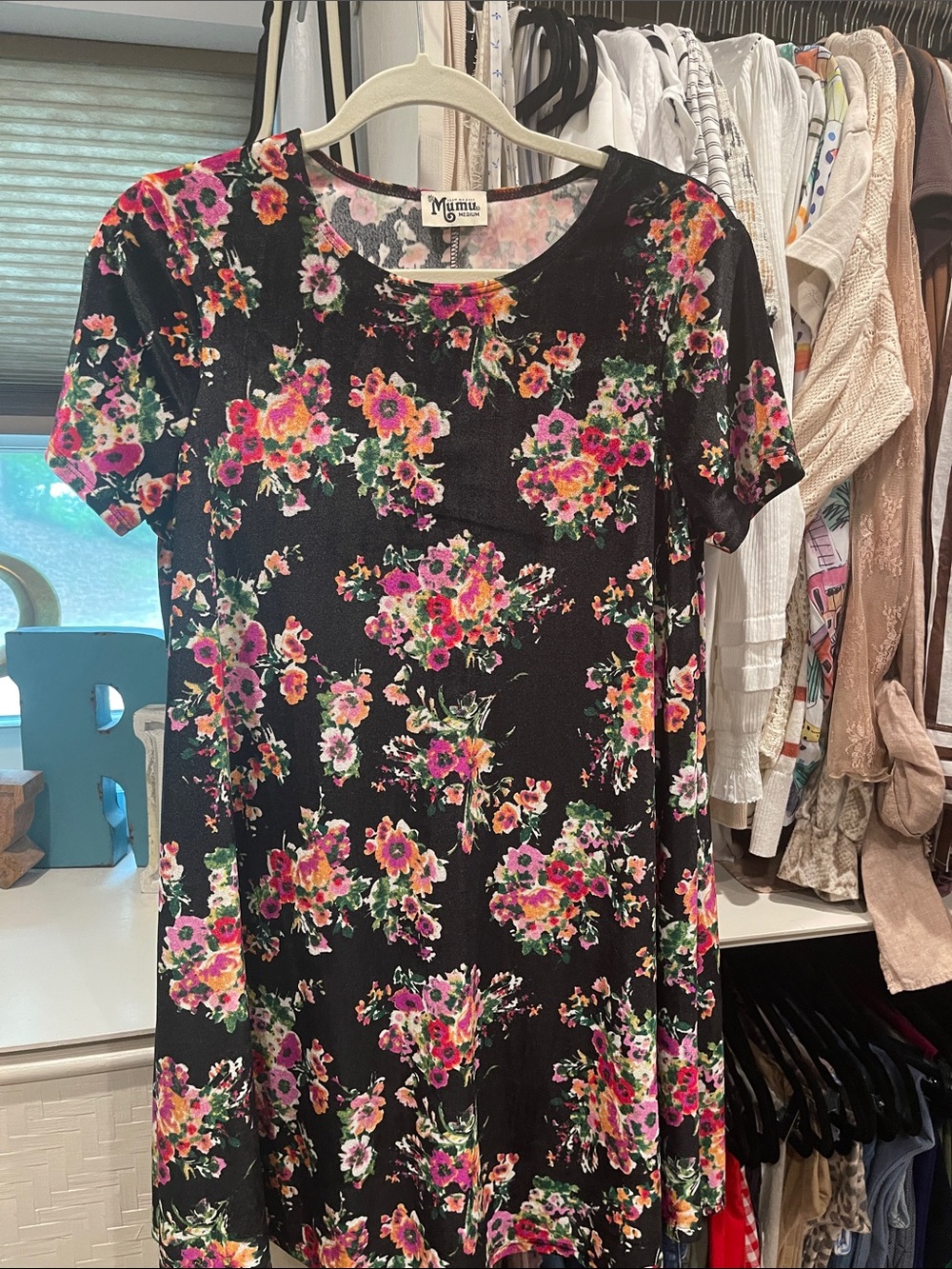 Show Me Your MuMu Black Floral Mini Dress with Pink & Green Accents